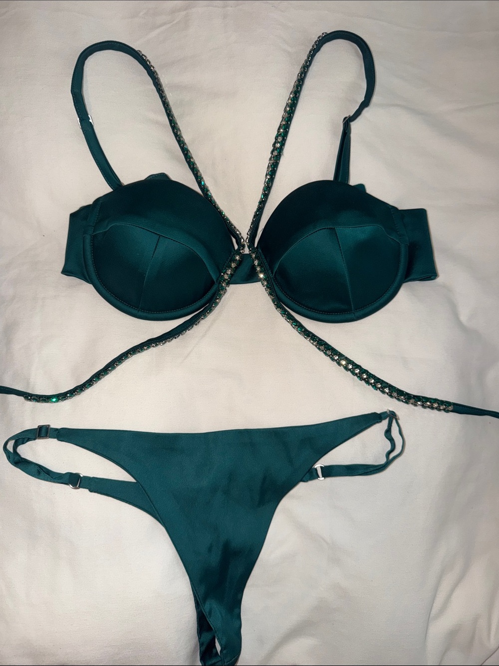 Sculpted Teal Bikini Set with Beaded Straps bottoms s-l ajastable